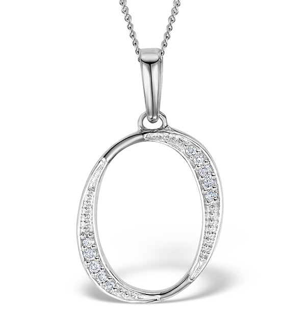 9K White Gold Diamond Initial 'O' Necklace 0.05ct
